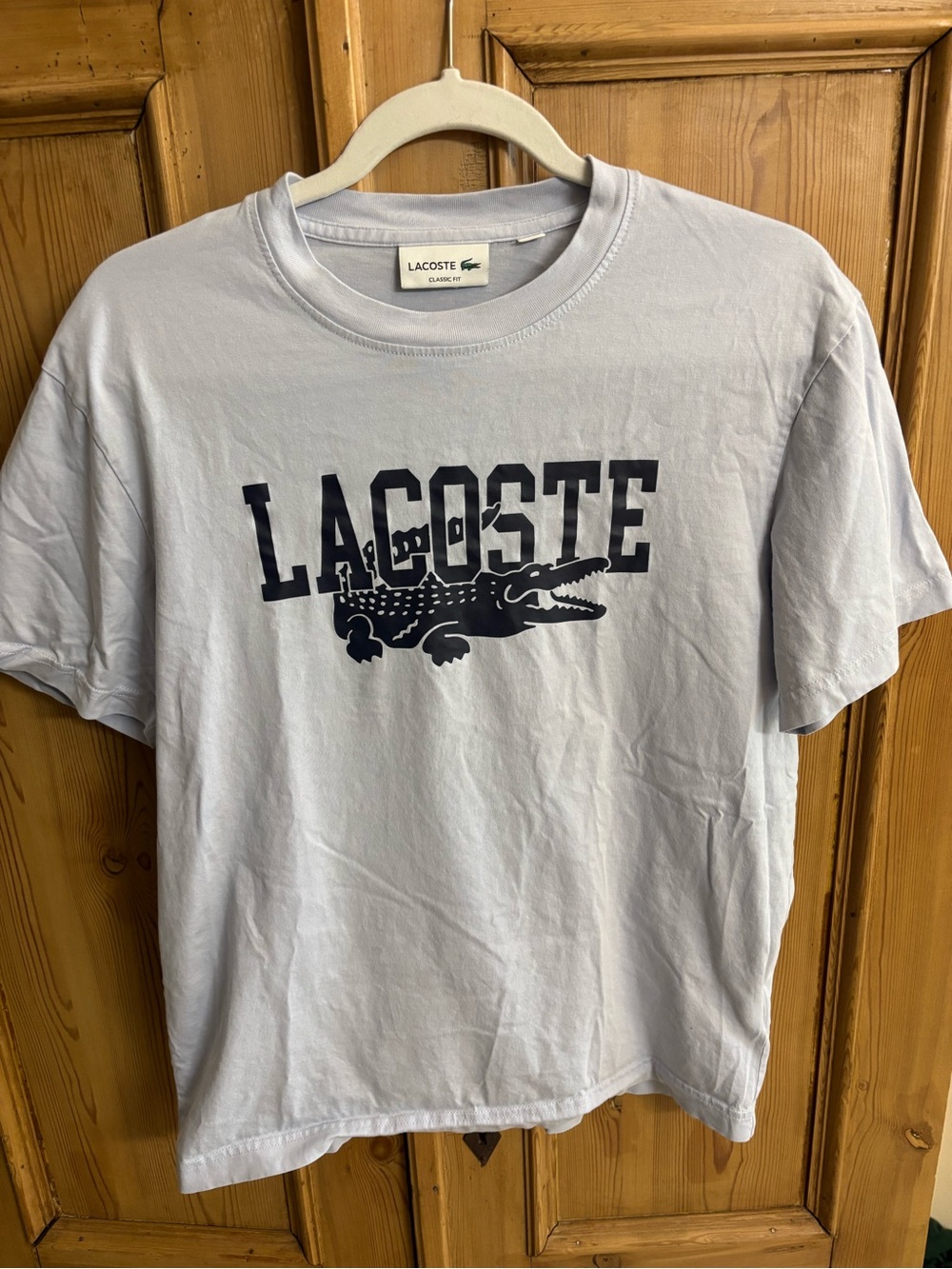 Lacoste Logo Croc Graphic Tee in Light Blue Men’s Small